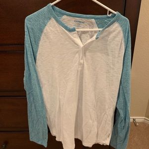 Express large white / blue Henley tee